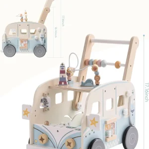 Robotime Robud Wooden Baby Walker Baby Push Along Activity Walkers with Wheels Multifunctional Baby Walker Gift for Boy Grils