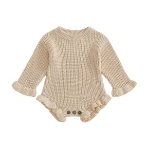 Infant Autumn Knitted Bodysuit with Ruffled Sleeve