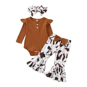Toddler Girls Winter Outfit Long Sleeve Knit Sweater Floral Print Leggings Set for Baby Girls 0-24 Months