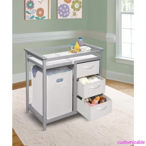 Badger Basket Modern Baby Changing Table - Portable Diaper Station with 3 Drawers Pad & Hamper - Storage Organizer for Baby Clot