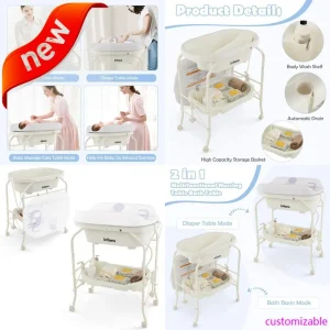 2025new-Infans 2-in-1 Baby Changing Table and Bath Tub Unit,