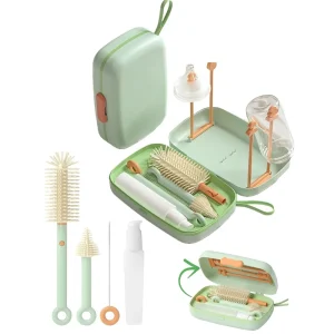 Travel Baby Bottle Cleaning Kit, Retractable Silicone Travel Bottle Brush Set Teat,