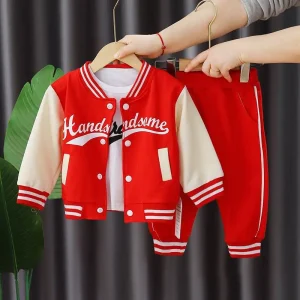Boys' autumn letter baseball single-breasted  sweatpants 3Pcs suit