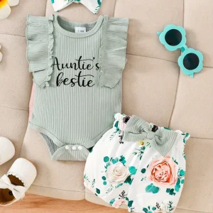 Auntie’s Best Friend Baby Girl Summer Set - Ribbed Short Sleeve Romper